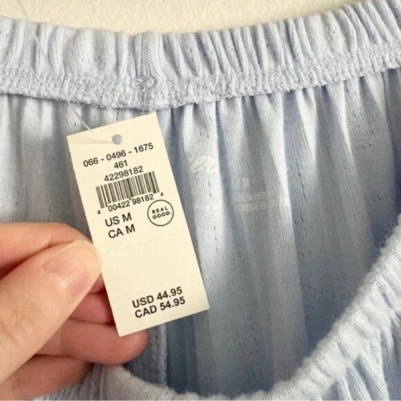 Aerie Off-Duty Pointelle Trouser PJ in Eyelet Blue NEW - Picture 5 of 5